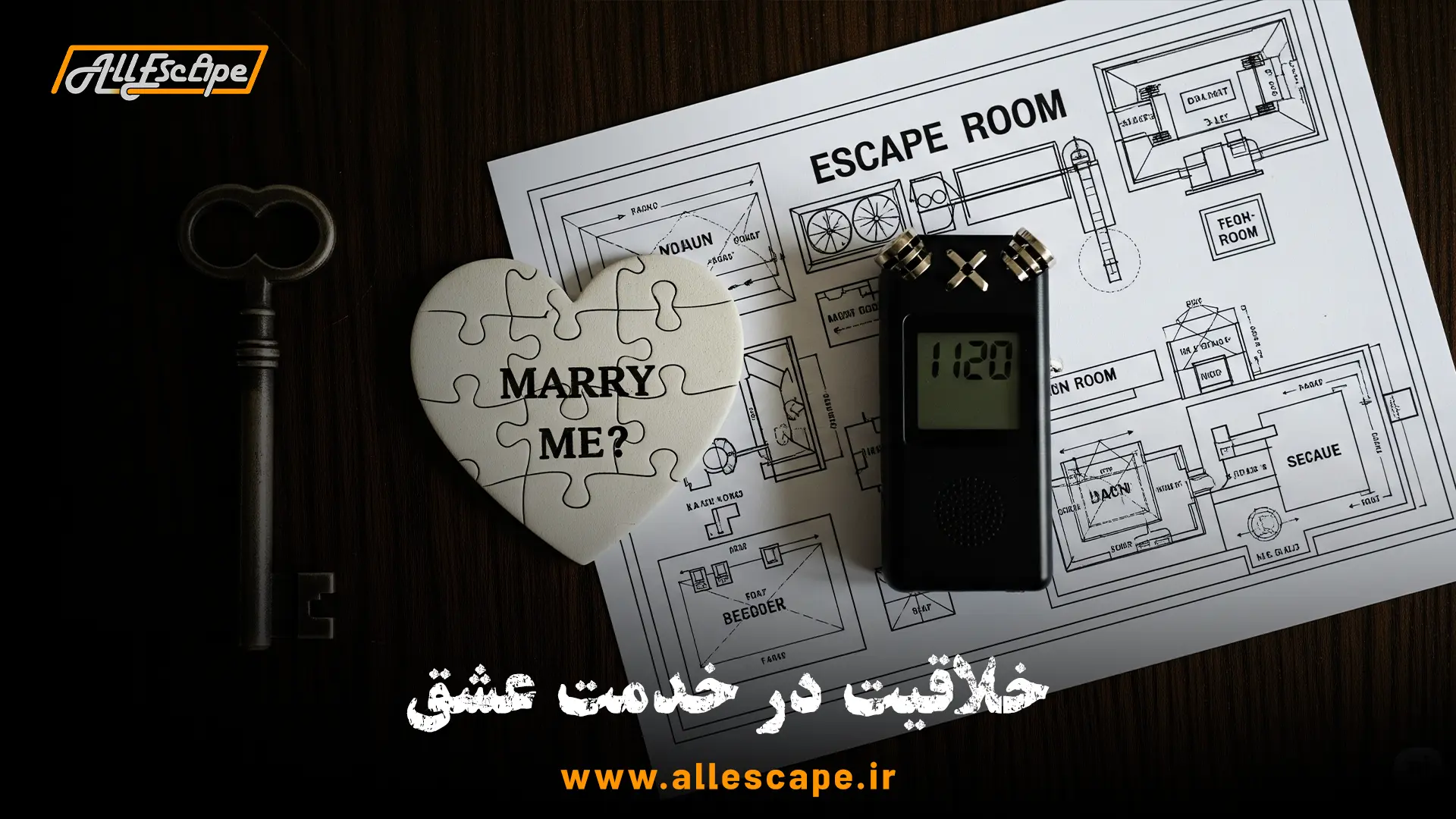 ایده‌های خلاقانه برای سورپرایز خواستگاری در اتاق فرار، شامل پازل شخصی‌سازی‌شده و نقشه بازی.