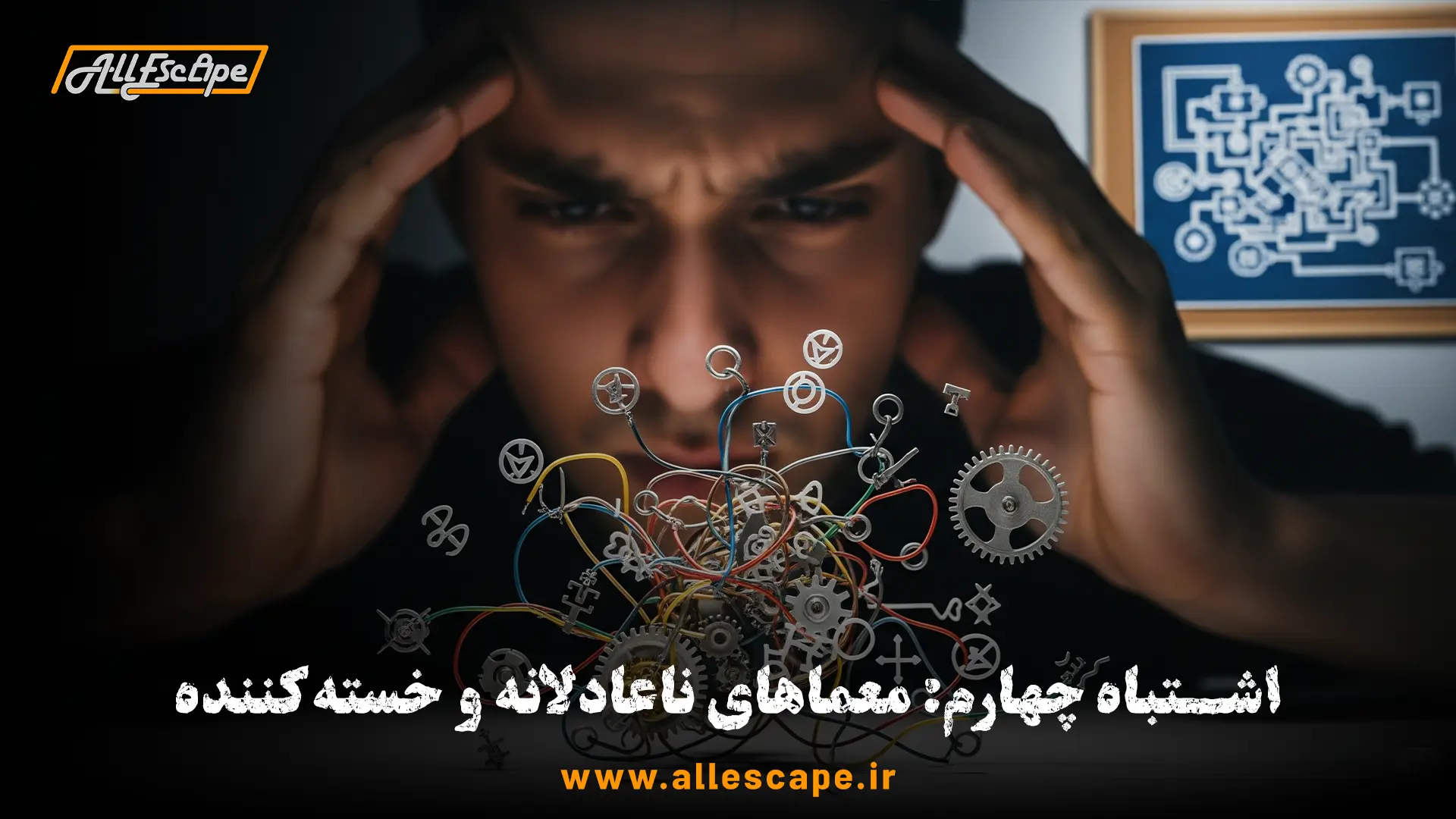 بازیکنی که از حل یک معمای غیرمنطقی و نامتوازن در اتاق فرار ناامید و خسته شده است.