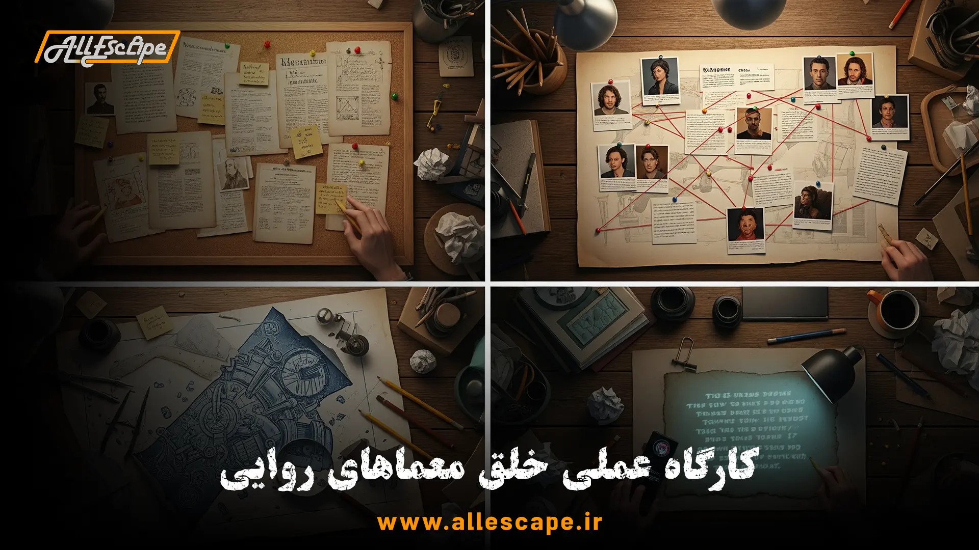 چهار تکنیک عملی برای خلق معماهای روایی شامل بازسازی گذشته، تعامل با شخصیت، نتیجه منطقی و کشف راز.