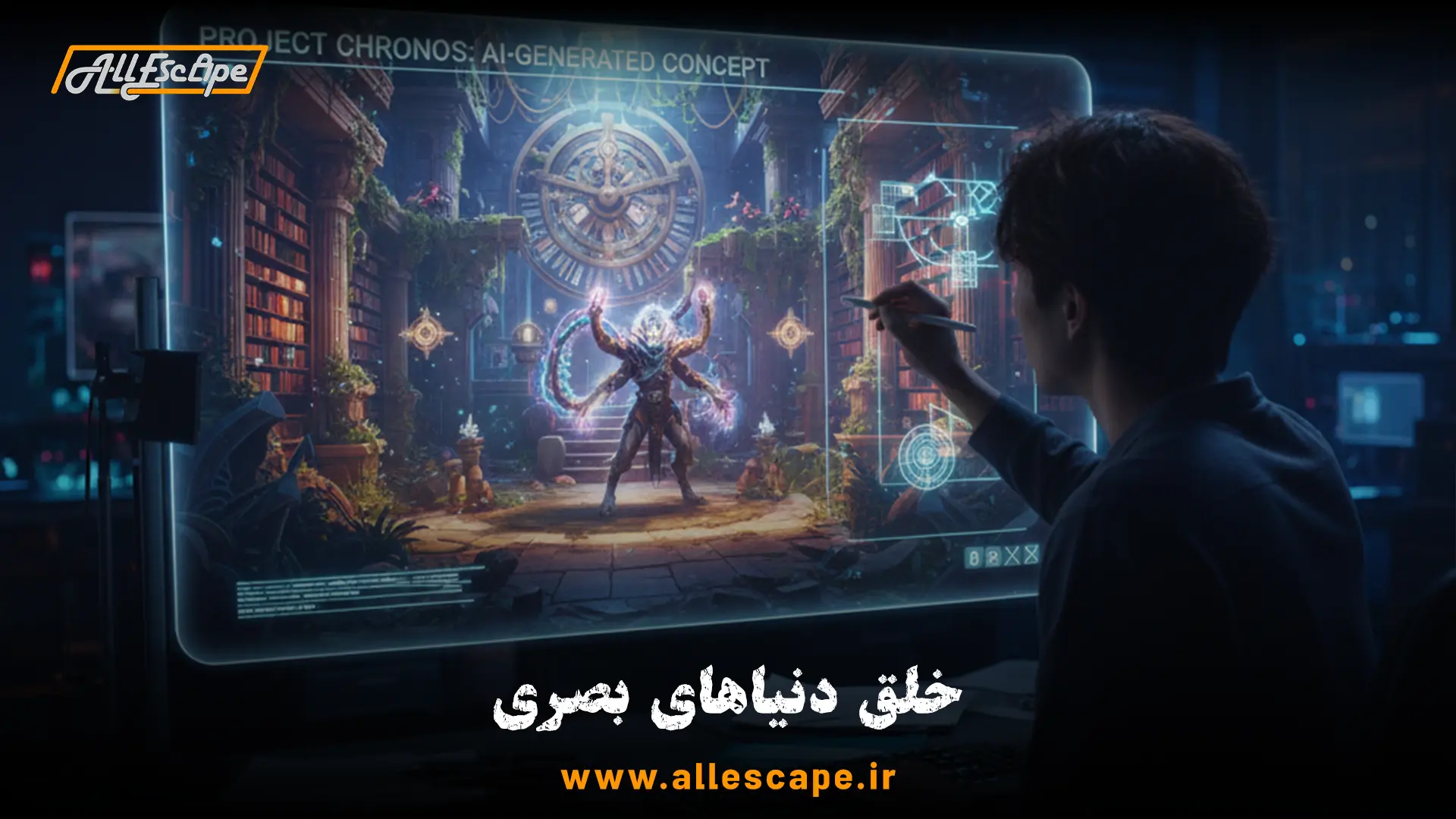 طراحی دکور و تصویرسازی فضای اتاق فرار با استفاده از ابزارهای هوش مصنوعی مانند Midjourney.