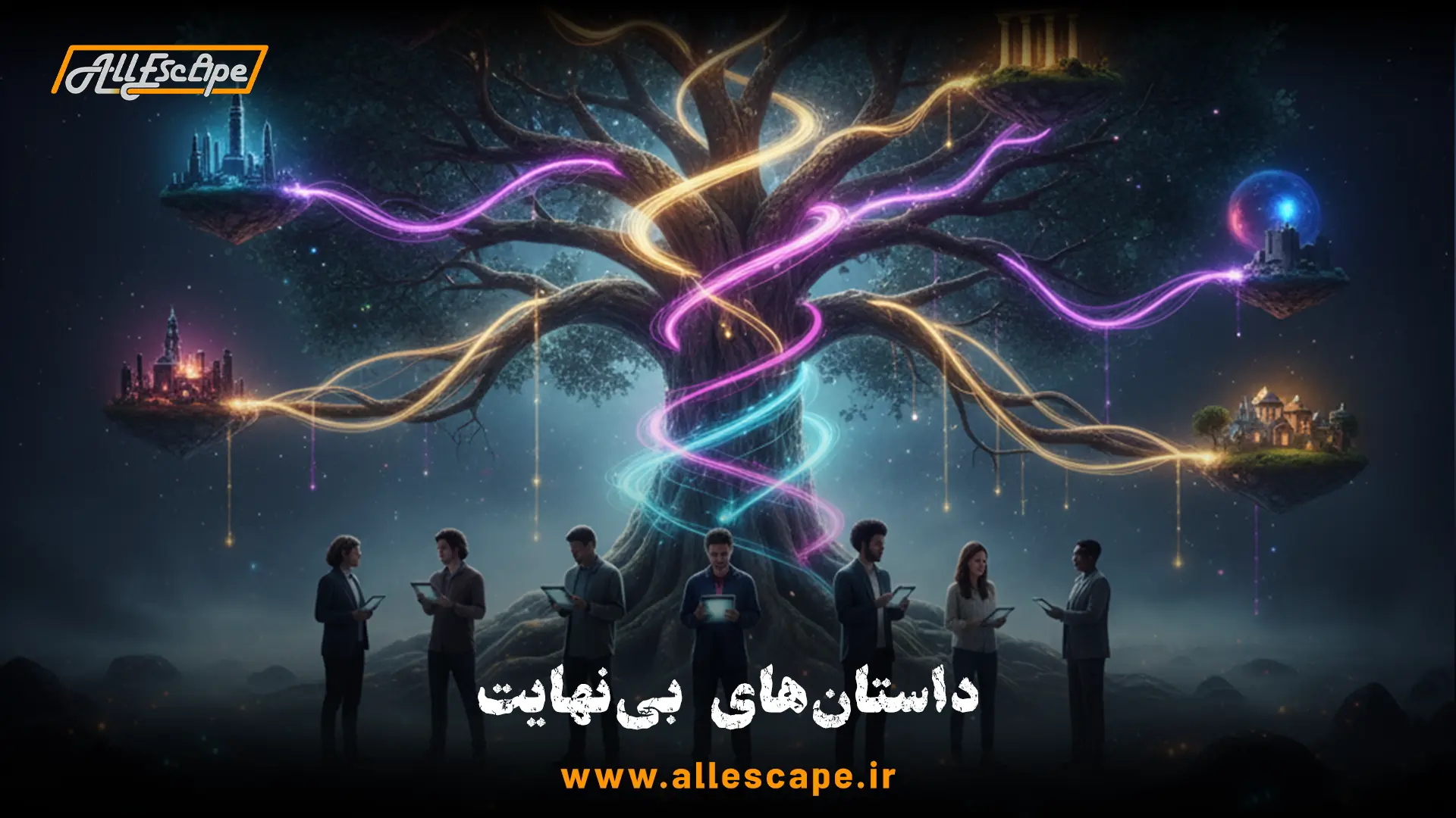 درخت داستان‌گویی پویا که نشان‌دهنده تاثیر هوش مصنوعی بر خلق روایت‌های شخصی‌سازی شده در اتاق فرار است.