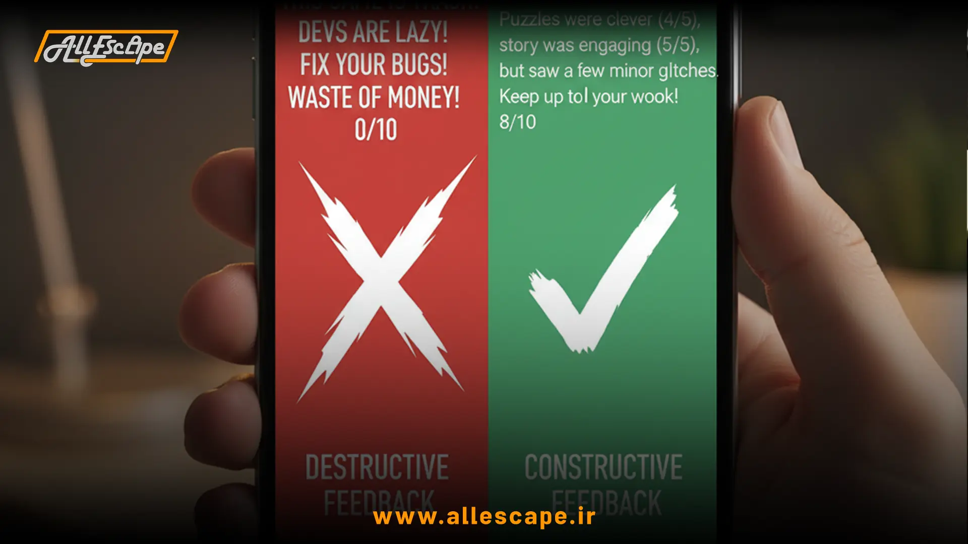 تفاوت بین نقد سازنده و نقد تخریبی در نوشتن نظر برای اتاق فرار
