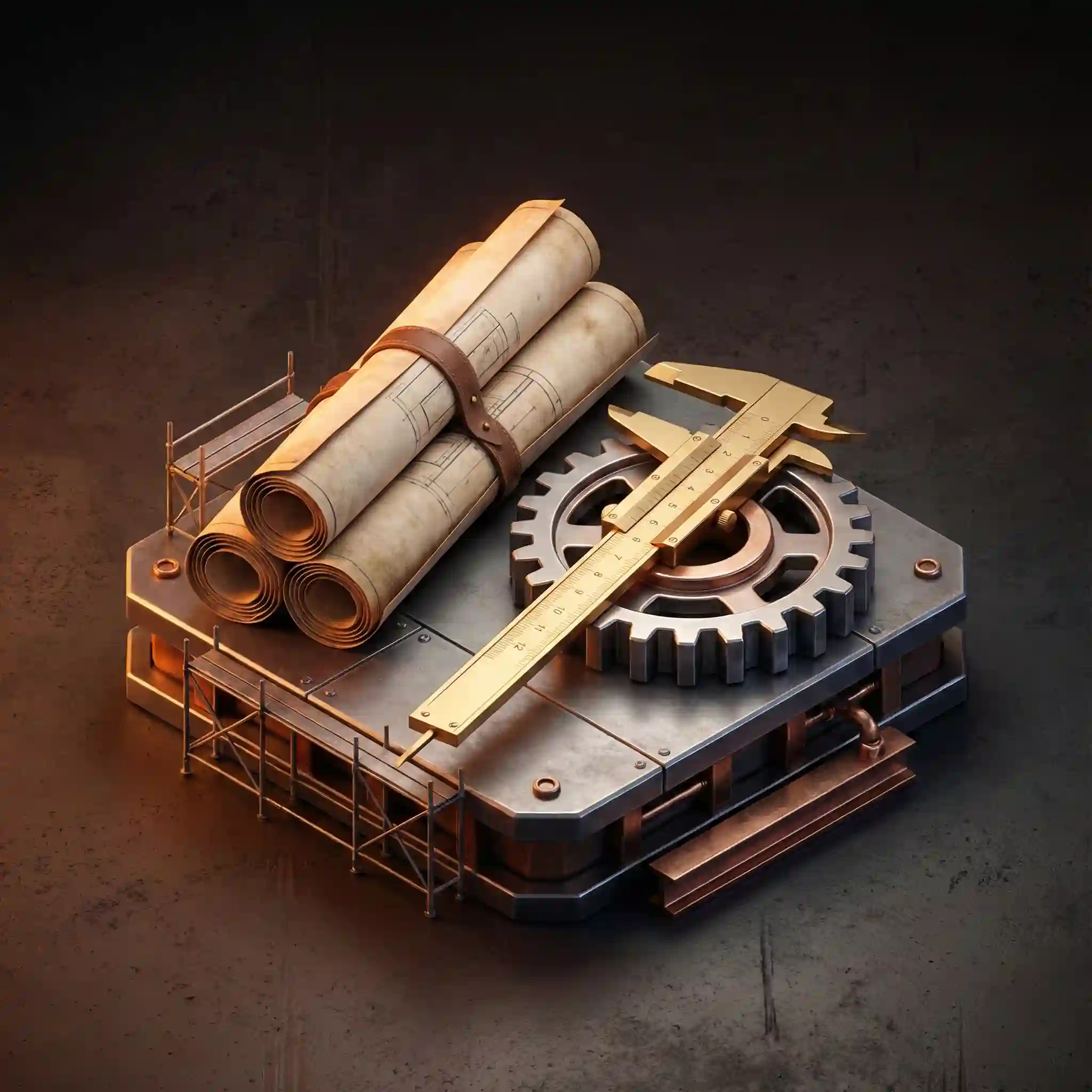 آیکون سه بعدی شروع فرآیند طراحی و ساخت و نقشه‌کشی