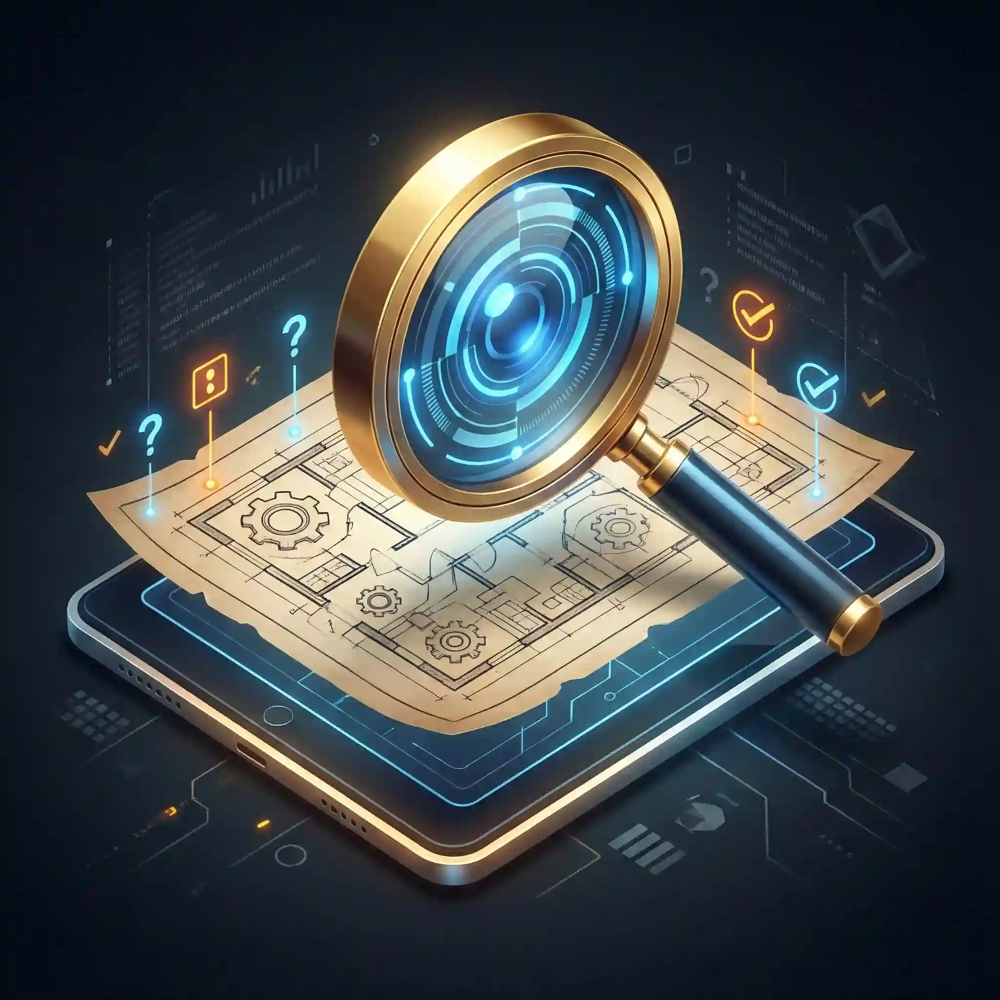 آیکون سه بعدی بررسی طرح‌ها و دریافت بازخورد کارفرما